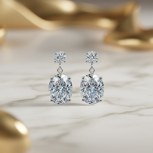 ต่างหูเพชรทองคำขาว รูปไข่ สี D ธรรมชาติ รับรองโดย GIA เครื่องประดับแต่งงานสุดคลาสสิกสำหรับผู้หญิง - Product Image 2