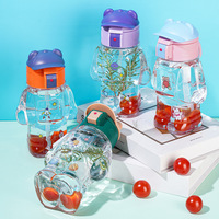 Gobelet en plastique transparent en forme d'ours avec logo personnalisé, sans BPA, 550 ml, bouteille d'eau créative et mignonne pour enfants avec paille