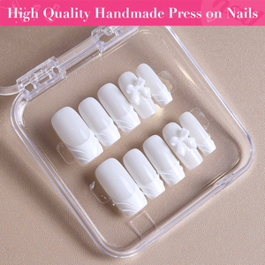 <span class=keywords><strong>Uñas</strong></span> postizas acrílicas largas estilo ataúd, hechas a mano, de cobertura completa, pre-diseñadas, 10 unidades al por mayor con lazo. - Product Image 2