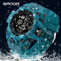 Reloj Deportivo SANDA 6229 Unisex con Luz Verde, Resistente al Agua 5BAR, Esfera Grande, Pantalla Digital, Multifuncional, Correa de Goma, ABS