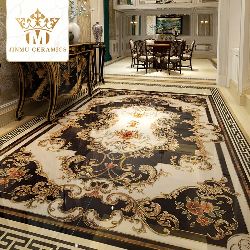 Özelleştirme lüks altın kaplama porselen halı seramik karo otel villa oturma odası seramik kilim dekoratif bulmaca fayans