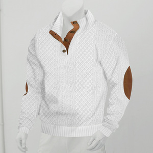Pull en maille jacquard à col montant pour homme, coupe ajustée, manches longues, décontracté, pour l'extérieur, avec boutons sur le devant, collection automne-hiver - Product Image 2