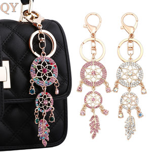QY Dream Catcher Feather Keychain Rhinestone Hollow Alloy Bag Charm <b>Car</b> <b>Key</b> <b>Ring</b> Boho Pendant Gift Wholesale Accessories - Product Image 5