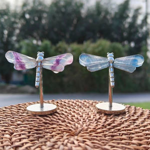 Kerajinan Capung Kristal Alami Bingkai Logam, Ukiran Capung Kristal Fluorite Pelangi untuk Dekorasi - Product Image 2