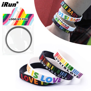 Pulseras de Silicona con Logotipo Personalizado <span class=keywords><strong>IRun</strong></span>, Pulsera de Silicona de Goma con Diseño de Arcoíris para Adultos, para el Festival del Orgullo - Product Image 1