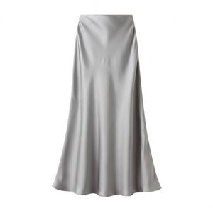 Jupe longue en tissu soyeux brillant Design Sense pour femme, taille haute, coupe ajustée, style vintage, automne - Product Image 2