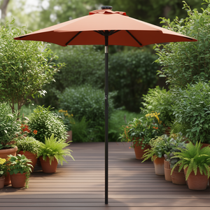 Parasol de jardin en terre cuite avec mât en acier inoxydable et inclinaison manuelle, mobilier d'extérieur - Product Image 2