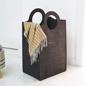 Cesto para Ropa Sucia de Fieltro de Poliéster con Asa Metálica y Tapa, Diseño Moderno Plegable y Apilable, Ecológico para Baño - Product Image 1