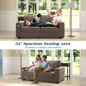 Divani Futon per Soggiorno, Set Divano a 3 Posti in Ciniglia con Ricarica USB, Rivestimento Rimovibile e Struttura in Legno Massello - Product Image 3
