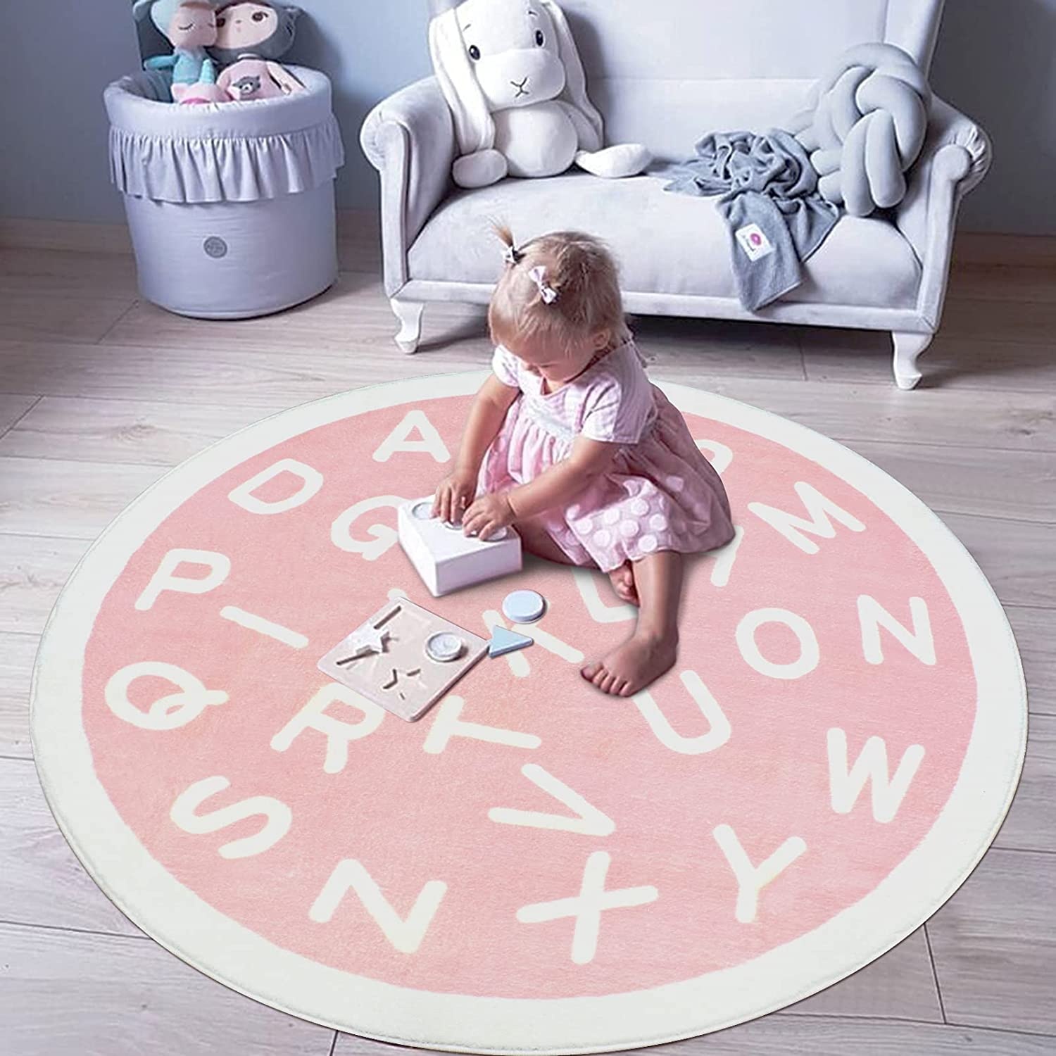 Tapis de jeu rond en cachemire pour enfants, Alphabet ABC, accessoire éducatif en peluche, douces, pour chambres