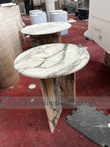 Table à manger ronde en marbre blanc Calacatta Viola naturel avec base en marbre massif pour maison et hôtel de luxe - Product Image 4