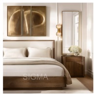 Ensemble de lit de style moderne, design artisanal personnalisé, lit double avec placage en chêne