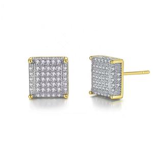 Two-Tone Gold Plated Brass Stud Earrings with <b>Copper</b> Micro-Inlaid Zircon Trendy Square Women's <b>Jewelry</b> - Product Image 1