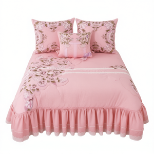 Juego de Edredón King Size Antonieta, Apliques Florales Bordados, Ropa de Cama de Algodón, Decoración del Hogar, 4 Piezas - Product Image 1