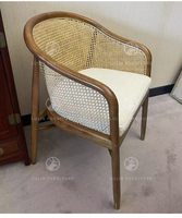 Fauteuil en bois massif noir moderne et durable en gros, chaise de salle à manger avec dossier en rotin naturel pour la maison, les restaurants et les villas