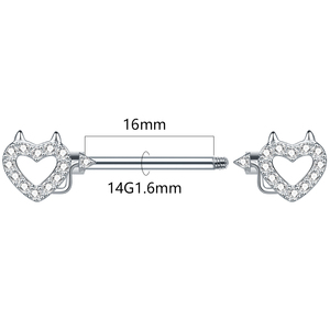 Diablo 14G Acero quirúrgico 316L Forma <span class=keywords><strong>de</strong></span> corazón Pezón Barbell CZ Pezón <span class=keywords><strong>Piercing</strong></span> Joyería para Mujeres Hombres <span class=keywords><strong>Pecho</strong></span> <span class=keywords><strong>Piercing</strong></span> para el cuerpo Joyería - Product Image 3