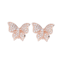 Bijoux fantaisie plaqués or 14 carats, moissanite GRA VVS, boucles d'oreilles clous papillon en laiton brillant pour femmes