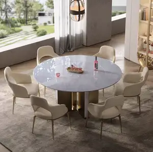 Стол из натурального мрамора, роскошный поворотный столик из натурального мрамора, итальянский светлый Роскошный Современный высококачественный домашний круглый стол для виллы