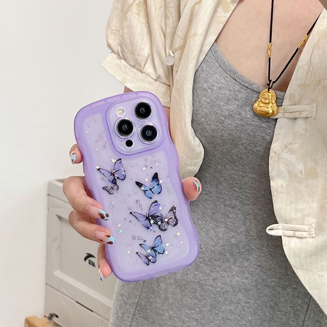 Fashion Cartoon ShockProof Soft TPU Bling Butterfly Design Transparent Mobile Phone Case for iPhone 15 Pro Max 16Pro