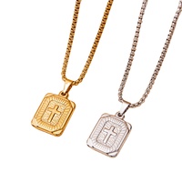 Vente en gros de bijoux religieux, pendentif croix, acier inoxydable tendance pour hommes et femmes, collier avec pendentif croix carré