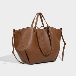 2025ใหม่กระเป๋าโท้ท PU ของผู้หญิงย้อนยุคความจุขนาดใหญ่กระเป๋าสะพายสีทึบสำหรับการเดินทางแบบสบายๆและใช้ในชีวิตประจำวันแบบเปิดปิด - Product Image 5