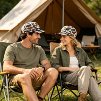 Casquette de baseball personnalisée à 5 panneaux en polyester, imperméable, motif camouflage à pois, séchage rapide, perforations découpées au laser, avec cordon, protection solaire