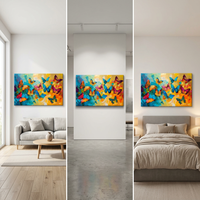 Tableau mural papillon encadré, impression d'art abstrait grand format, art mural coloré, papillon abstrait sur cadre en bois tendu