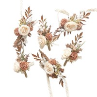Ensemble de corsage et boutonnière de mariage rustique, fleurs artificielles roses blanches et terracotta, ruban en dentelle pour cérémonie bohème