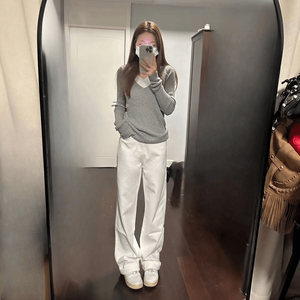 Pantalones vaqueros <span class=keywords><strong>de</strong></span> pierna recta <span class=keywords><strong>de</strong></span> algodón 100% para <span class=keywords><strong>mujer</strong></span>, pantalones <span class=keywords><strong>de</strong></span> pierna ancha con forro polar térmico en negro/blanco, calidez <span class=keywords><strong>de</strong></span> invierno acogedora - Product Image 6