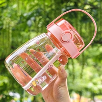 Bouteille d'eau portable grande capacité pour étudiants et enfants, avec paille double usage, design minimaliste moderne et cordon de transport