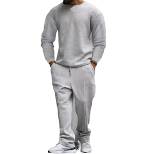 EVELYN abito due pezzi da <span class=keywords><strong>uomo</strong></span> Casual sport in maglia Waffled girocollo a maniche lunghe e pantaloni per l'inverno - Product Image 2