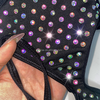 Maillot de bain une pièce S669 pour femme, style club, tenue de plage, vêtement de danse exotique, orné de strass scintillants et de diamants, coupe string