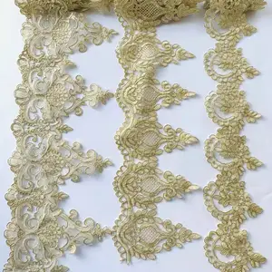 New arrival Embroidery Bridal Lace trim Gold metallic yarn lace for garment decoration