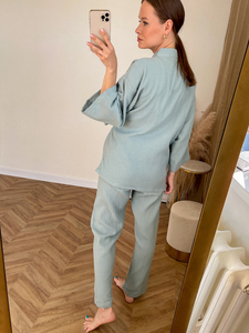 2023 japonais <span class=keywords><strong>Kimono</strong></span> ensemble 100% coton pyjamas deux pièces Couple <span class=keywords><strong>Yukata</strong></span> lâche femmes sueur vapeur costume service à domicile ensemble - Product Image 3