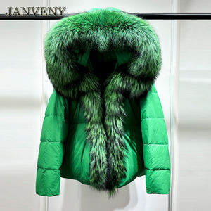 JANVENY nuovo inverno da <span class=keywords><strong>donna</strong></span> con collo in pelliccia di vera volpe giacca imbottita calda e spessa giacca da <span class=keywords><strong>donna</strong></span> con cappuccio, cappotto termico impermeabile - Product Image 5