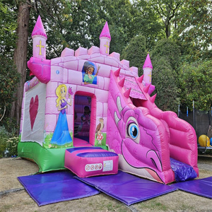 Château gonflable Princesse avec toboggan frontal rose en PVC pour usage commercial - Product Image 5