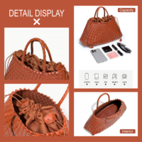 Nova Bolsa Cesta de Vegetais Francesa Artesanal Personalizável e Elegante, Retrô Artística Versátil com Zíper e Cordão