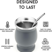 Gourde à yerba maté en acier inoxydable à double paroi, vente chaude 2026, tasse à thé maté 8 oz