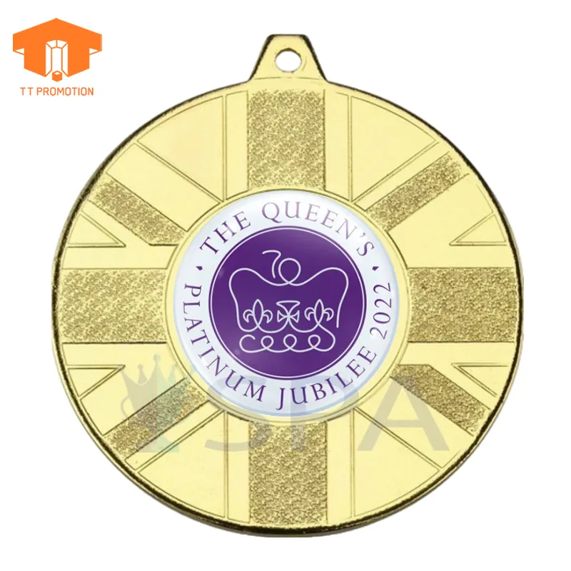 Gepersonaliseerde Koningin Jubilee Platina Jubilee Union Jack Medaille Award Met Rood Wit Blauw Lint