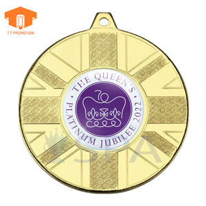 Personalised Queen Jubilee Platinum Jubilee <strong>Union</strong> <strong>Jack</strong> Medal Award With Red White Blue <strong>Ribbon</strong> - Product Image 1