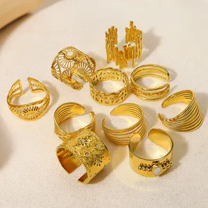 Franse Paleis Stijl Onregelmatige Verstelbare Mode Ring Bezoedelen Gratis Sieraden 18K Vergulde Ringen Vrouwen Roestvrij Staal Ringen