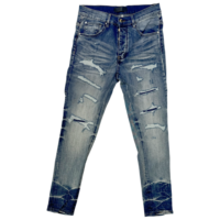 Pantalon slim pour homme, brodé, déchiré, coupe crayon, streetwear d'automne, denim vintage délavé moyen avec imprimé floqué, coton et élasthanne