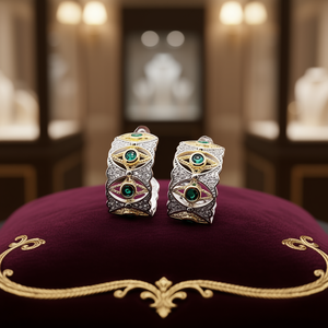 Orecchini a Cerchio Q544 Placcati Oro in Lega di Zinco con Zirconi a Forma di Occhio, Stile Bohémien, Gioielli da Festa per Donna - Product Image 2