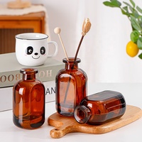 Bouteille en verre vide pour diffuseur à bâtonnets 100ml 200ml avec bouchon en liège noir, style nordique, pour parfum d'ambiance, avec fleur Sola et bâtonnets