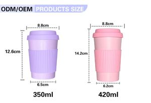 Tasses réutilisables de 12 oz avec couvercle et bouchon en silicone, gobelets de voyage, tasse en paille de blé, tasse à café écologique durable - Product Image 2