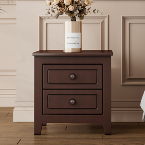 2 <b>Drawer</b> Nightstand Dark Walnut Mid Century Retro Bedside Table Classic Design Bedroom <b>Storage</b> <b>Drawers</b> - Product Image 2