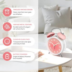 Réveil silencieux à piles en métal et quartz de 4,5 pouces avec fonction snooze et double <span class=keywords><strong>cloche</strong></span>, idéal pour les gros dormeurs, les enfants et les seniors, certifié CE - Product Image 4