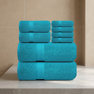 Turquoise Cotton Disposable Cooling Bath <b>Towel</b> Set Striped Rectangle Hotel Use Adult Size Quick-Dry Eco-Friendly - Product Image 1