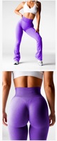 Leggings évasés taille haute sans couture fermeture à la taille élastique pantalon de yoga pour la course à pied fitness danse sports-pantalons longs en spandex/nylon
