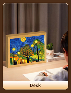 En bois A4 Cadre <span class=keywords><strong>Photo</strong></span> Art Thème <span class=keywords><strong>Romantique</strong></span> Ciel Étoilé LED Applique Murale Dimmable Tricolore Rectangulaire Aquarelle Papier Décoratif - Product Image 6